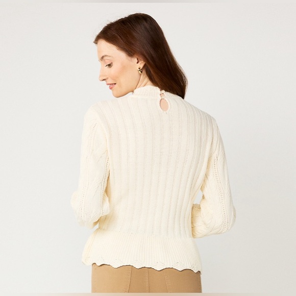 Draper James RSVP Ivory Ruffled Scallop Hem Cable Knit Sweater, XXL - Picture 2 of 10